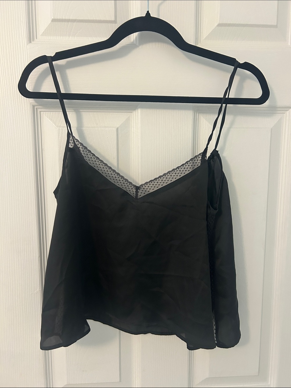 aerie Black Lace-Trim Satin Cami